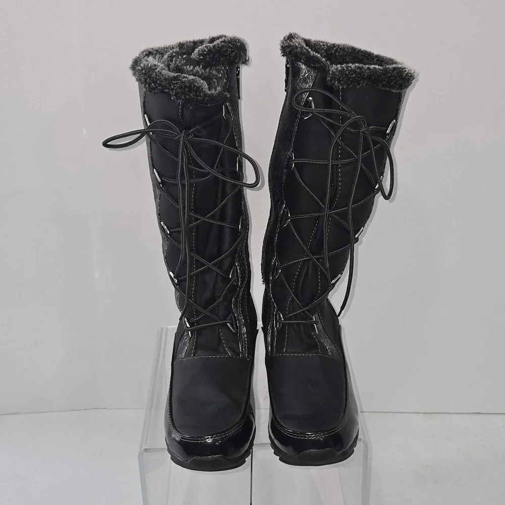 Sporto Predator Black Faux Fur Trim Lace Up Side Zip Winter Snow Boots Womens 7M